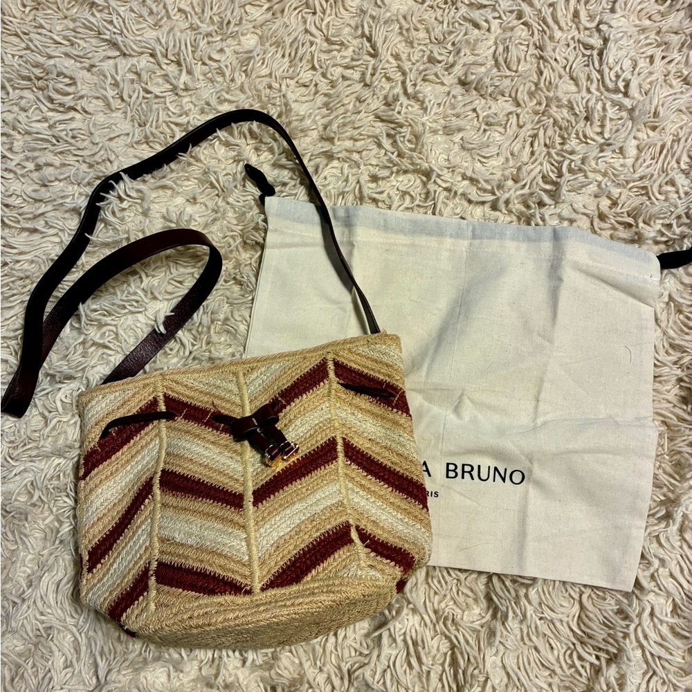NWT VANESSA BRUNO CHEVRON JUTE CROSSBODY BAG - Picture 3 of 9